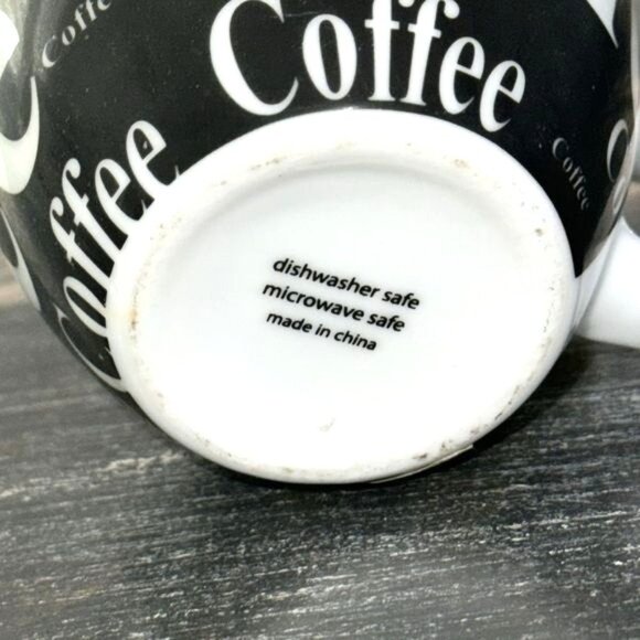 Black & White Ceramic Coffee Mug With Bold "Coffee" Print - Picture 3 of 5